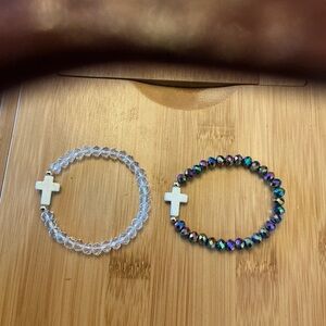 Beaded Cross Stretch Bracelets - set of two